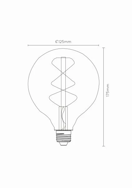 Lucide G125 - Glühfadenlampe - Ø 12,5 cm - LED Dim. - E27 - 1x4,9W 2200K - Amber - technisch
